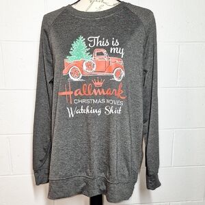 Hallmark Gray Sweatshirt with Red Truck and Green Tree